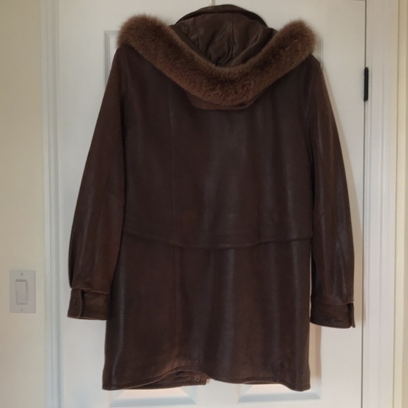 Vintage Acton The Old Hyde House 3/4 length leather hooded coat - Picture 6 of 16